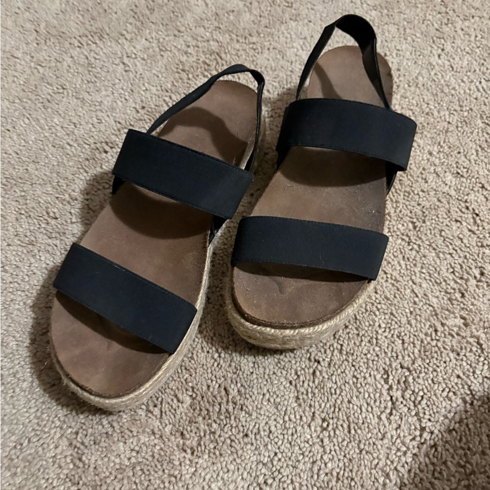Black Strappy Sandals with Tan Soles